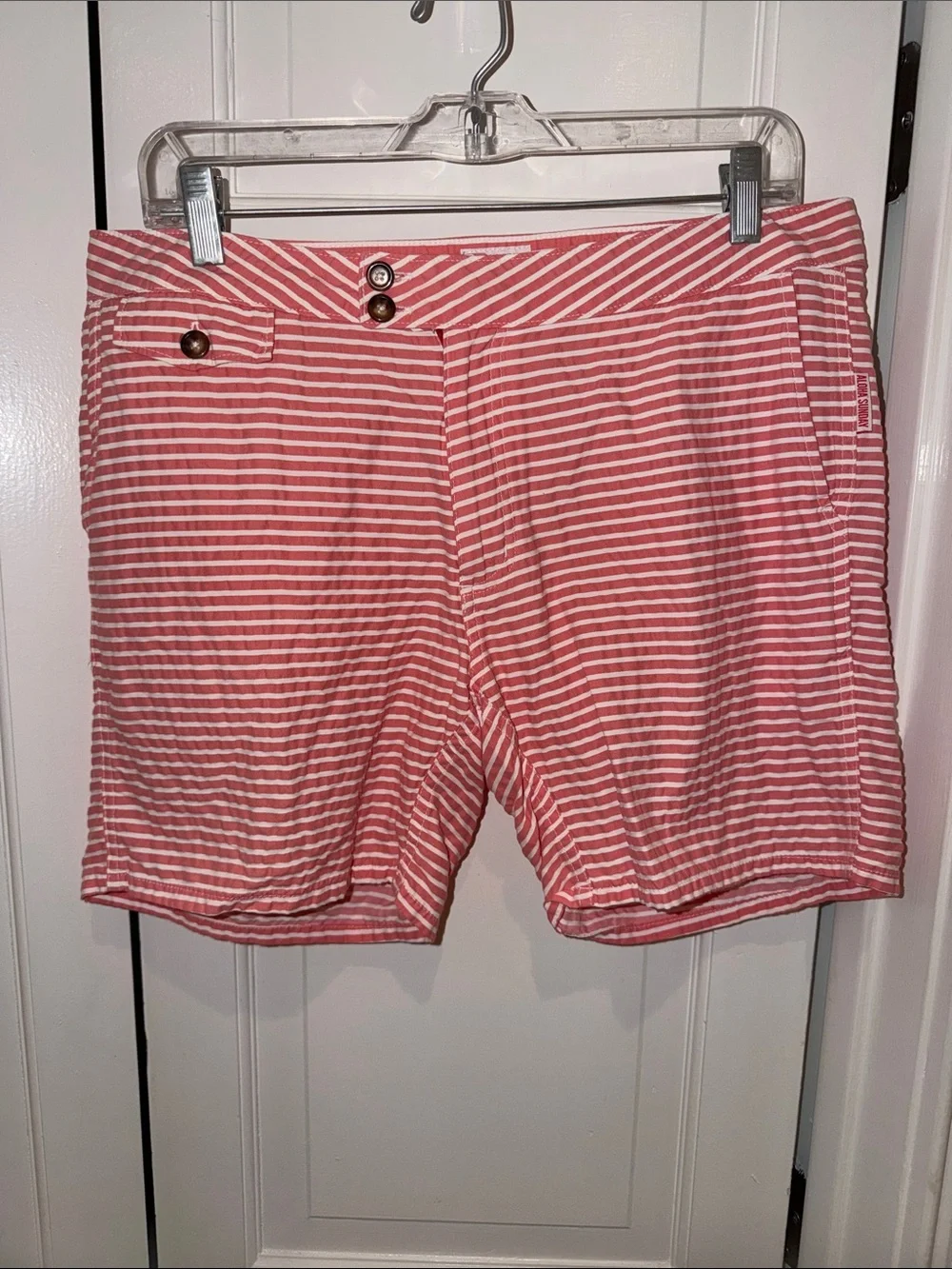 Men's Coral & White Striped Swim Trunks